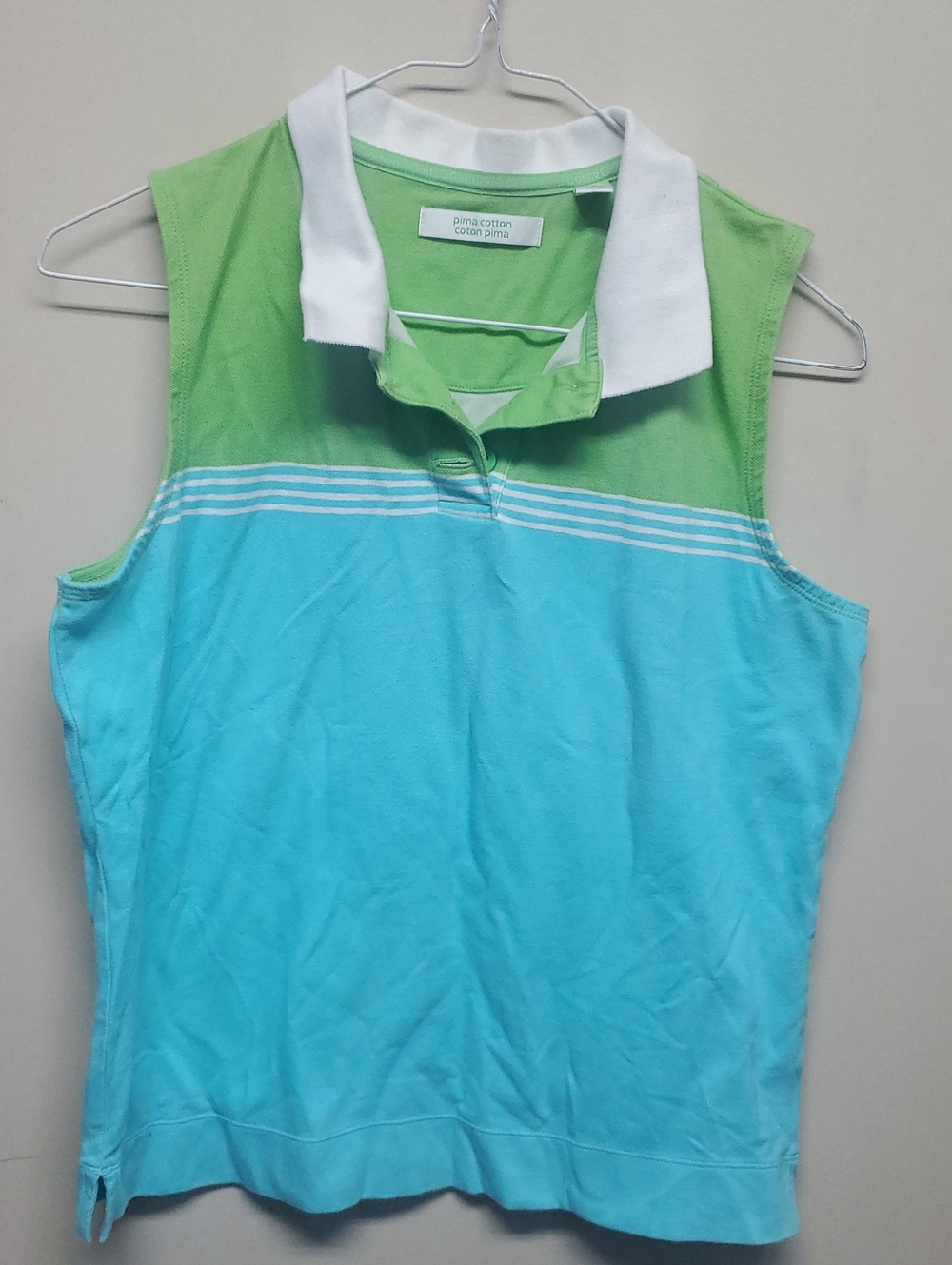 Liz Claiborne Green & Aqua Sleeveless Polo with White Collar
